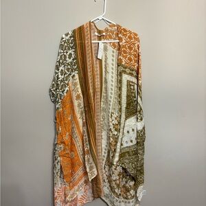 Orange and Brown Lightweight Patterned Kimono